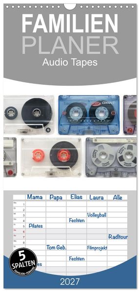 Familienplaner 2027 - Audio Tapes mit 5 Spalten (Wandkalender 21 x 45 cm) CALVENDO