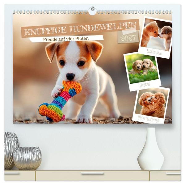 Knuffige Hundewelpen - Freude auf vier Pfoten (hochwertiger Premium Wandkalender 2027 DIN A2 quer) Kunstdruck in Hochglanz