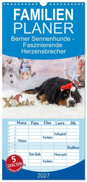 Familienplaner 2027 - Berner Sennenhunde - Faszinierende Herzensbrecher mit 5 Spalten (Wandkalender 21 x 45 cm) CALVENDO