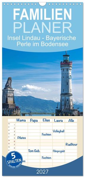 Familienplaner 2027 - Insel Lindau - Bayerische Perle im Bodensee mit 5 Spalten (Wandkalender 21 x 45 cm) CALVENDO