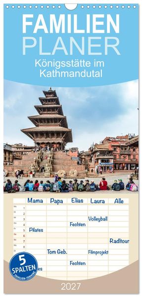 Familienplaner 2027 - Königsstätte im Kathmandutal mit 5 Spalten (Wandkalender 21 x 45 cm) CALVENDO