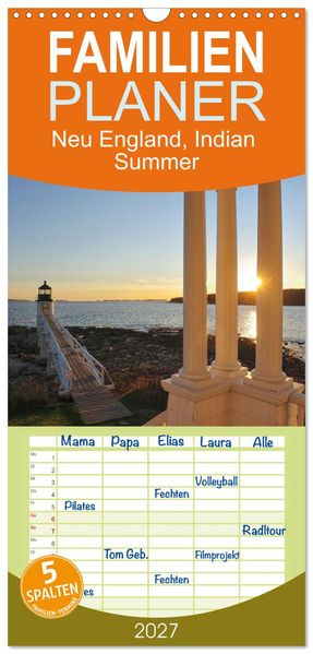 Familienplaner 2027 - Neu England Indian Summer mit 5 Spalten (Wandkalender 21 x 45 cm) CALVENDO