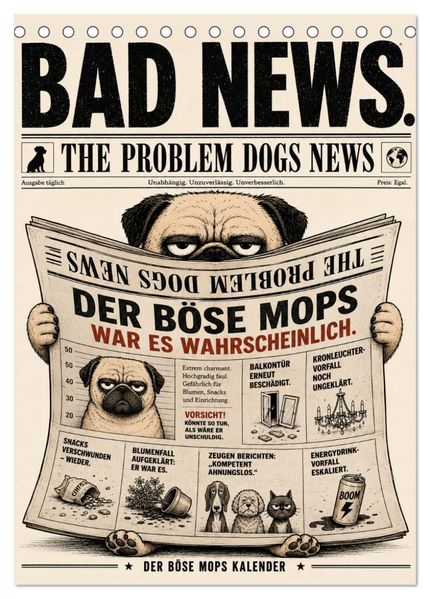 Der böse Mops war es wahrscheinlich. (Tischkalender 2027 DIN A5 hoch) CALVENDO Monatskalender