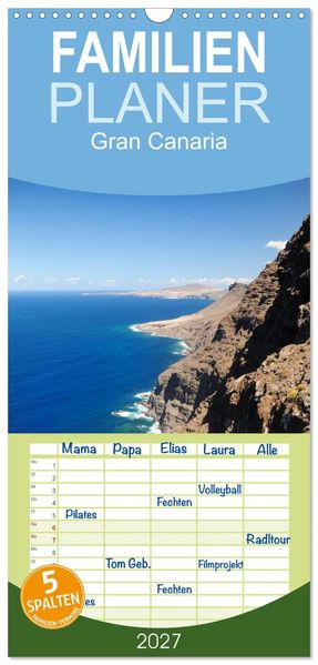 Familienplaner 2027 - Gran Canaria mit 5 Spalten (Wandkalender 21 x 45 cm) CALVENDO