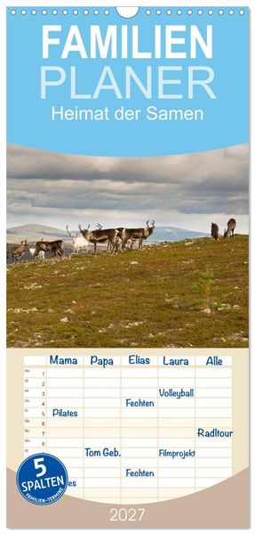 Familienplaner 2027 - Heimat der Samen mit 5 Spalten (Wandkalender 21 x 45 cm) CALVENDO
