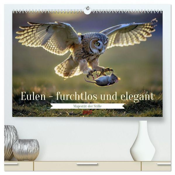 Eulen - furchtlos und elegant (hochwertiger Premium Wandkalender 2027 DIN A2 quer) Kunstdruck in Hochglanz