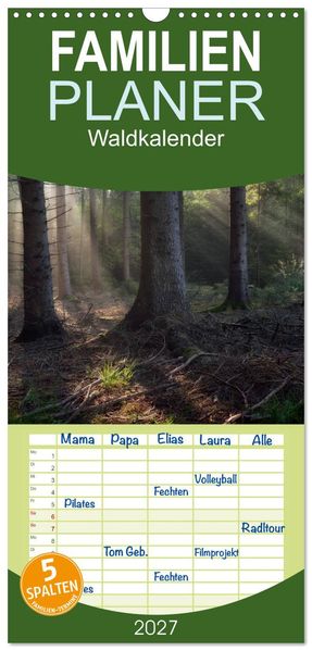Familienplaner 2027 - Waldkalender mit 5 Spalten (Wandkalender 21 x 45 cm) CALVENDO