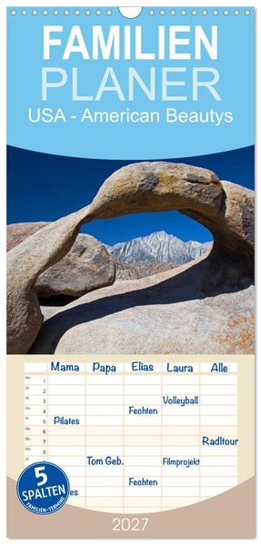 Familienplaner 2027 - USA - American Beautys mit 5 Spalten (Wandkalender 21 x 45 cm) CALVENDO