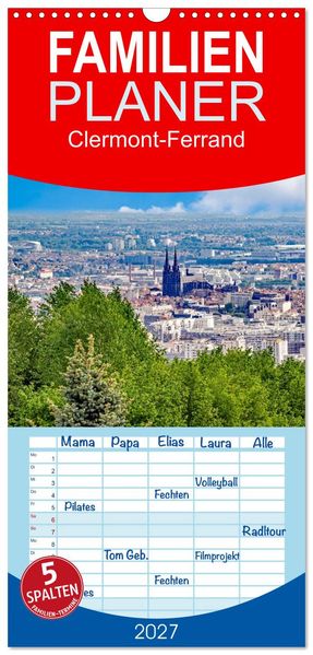 Familienplaner 2027 - Clermont-Ferrand mit 5 Spalten (Wandkalender 21 x 45 cm) CALVENDO