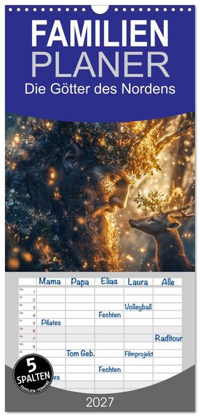 Familienplaner 2027 - Die Götter des Nordens mit 5 Spalten (Wandkalender 21 x 45 cm) CALVENDO