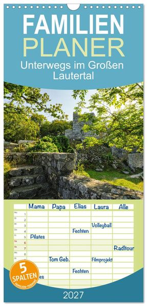 Familienplaner 2027 - Unterwegs im Großen Lautertal mit 5 Spalten (Wandkalender 21 x 45 cm) CALVENDO