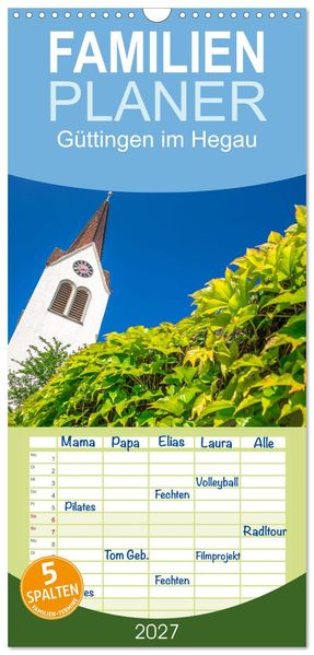Familienplaner 2027 - Güttingen im Hegau mit 5 Spalten (Wandkalender 21 x 45 cm) CALVENDO