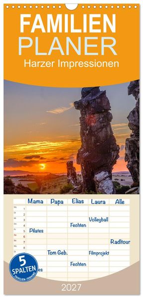 Familienplaner 2027 - Harzer Impressionen mit 5 Spalten (Wandkalender 21 x 45 cm) CALVENDO