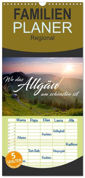 Familienplaner 2027 - Wo das Allgäu am schönsten ist mit 5 Spalten (Wandkalender 21 x 45 cm) CALVENDO