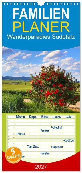 Familienplaner 2027 - Wanderparadies Südpfalz mit 5 Spalten (Wandkalender 21 x 45 cm) CALVENDO