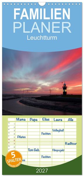 Familienplaner 2027 - Leuchtturm 'Kleiner Preuße' mit 5 Spalten (Wandkalender 21 x 45 cm) CALVENDO