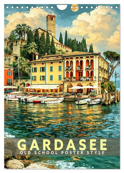 Gardasee - Old School Poster Style (Wandkalender 2027 DIN A4 hoch) CALVENDO Monatskalender