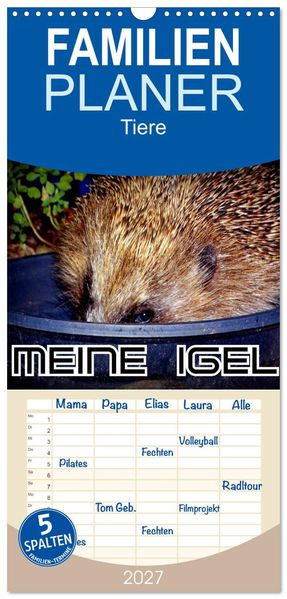 Familienplaner 2027 - Meine Igel mit 5 Spalten (Wandkalender 21 x 45 cm) CALVENDO
