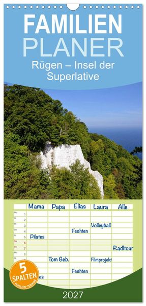 Familienplaner 2027 - Rügen - Insel der Superlative mit 5 Spalten (Wandkalender 21 x 45 cm) CALVENDO