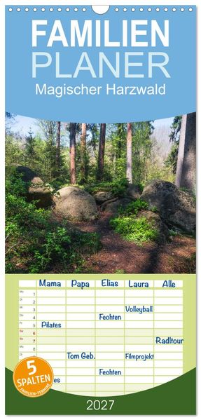 Familienplaner 2027 - Magischer Harzwald mit 5 Spalten (Wandkalender 21 x 45 cm) CALVENDO