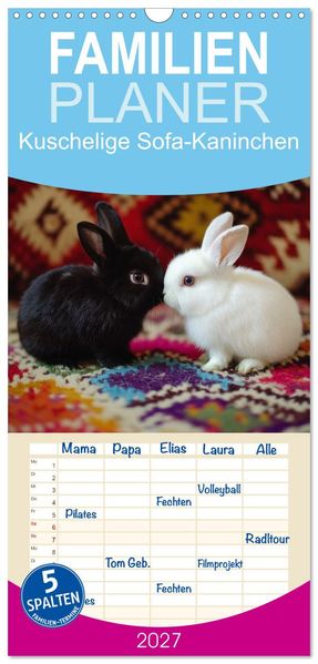 Familienplaner 2027 - Kuschelige Sofa-Kaninchen mit 5 Spalten (Wandkalender 21 x 45 cm) CALVENDO