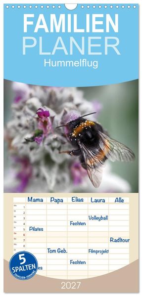 Familienplaner 2027 - Hummelflug mit 5 Spalten (Wandkalender 21 x 45 cm) CALVENDO