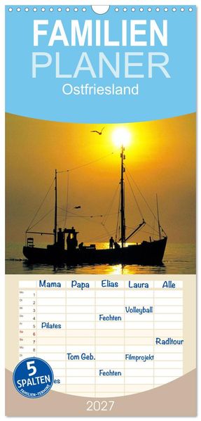 Familienplaner 2027 - Ostfriesland mit 5 Spalten (Wandkalender 21 x 45 cm) CALVENDO