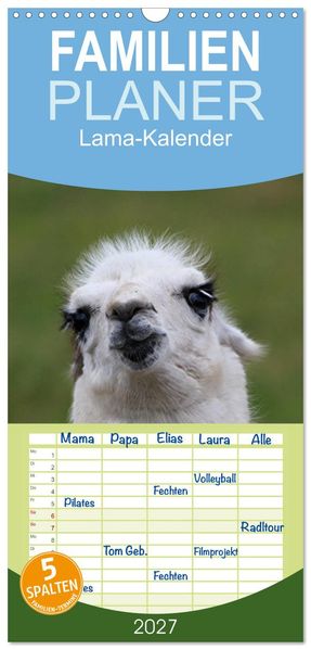 Familienplaner 2027 - Lama-Kalender mit 5 Spalten (Wandkalender 21 x 45 cm) CALVENDO