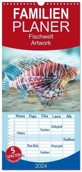 Familienplaner 2027 - Fischwelt - Artwork mit 5 Spalten (Wandkalender 21 x 45 cm) CALVENDO
