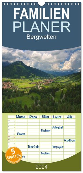 Familienplaner 2027 - Bergwelten mit 5 Spalten (Wandkalender 21 x 45 cm) CALVENDO