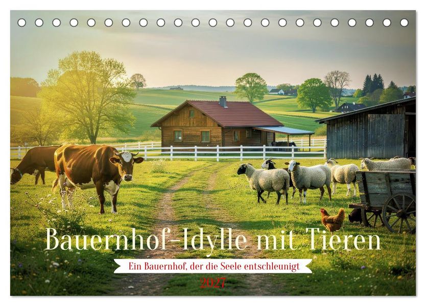 Bauernhof-Idylle mit Tieren (Tischkalender 2027 DIN A5 quer) CALVENDO Monatskalender
