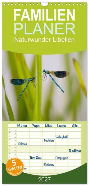 Familienplaner 2027 - Naturwunder Libellen mit 5 Spalten (Wandkalender 21 x 45 cm) CALVENDO