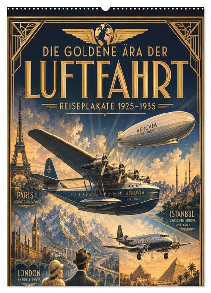 Die goldene Ära der Luftfahrt - Reiseplakate 1928-1930 (Wandkalender 2027 DIN A2 hoch) CALVENDO Monatskalender