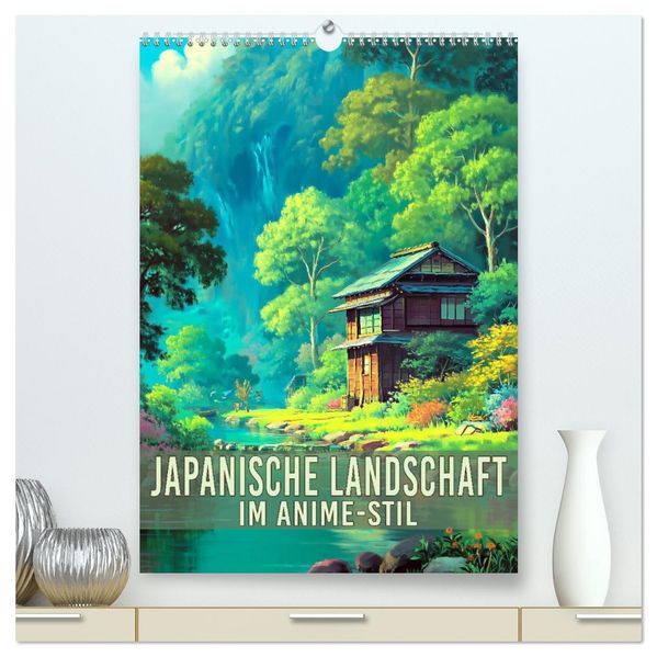 Japanische Landschaft - im Anime-Stil (hochwertiger Premium Wandkalender 2027 DIN A2 hoch) Kunstdruck in Hochglanz