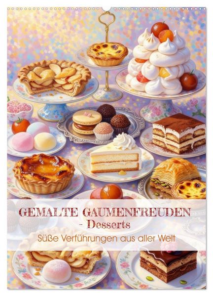 GEMALTE GAUMENFREUDEN - Desserts (Wandkalender 2027 DIN A2 hoch) CALVENDO Monatskalender