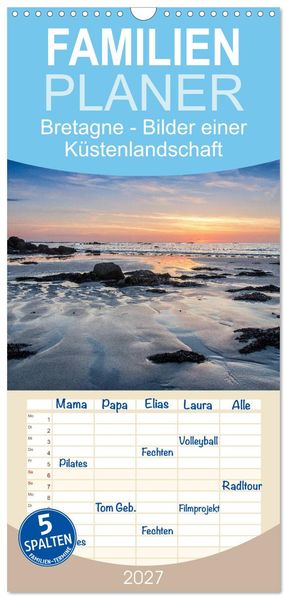 Familienplaner 2027 - Bretagne - Bilder einer Küstenlandschaft mit 5 Spalten (Wandkalender 21 x 45 cm) CALVENDO