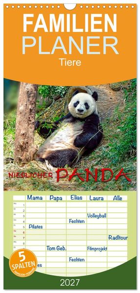 Familienplaner 2027 - Niedlicher Panda mit 5 Spalten (Wandkalender 21 x 45 cm) CALVENDO