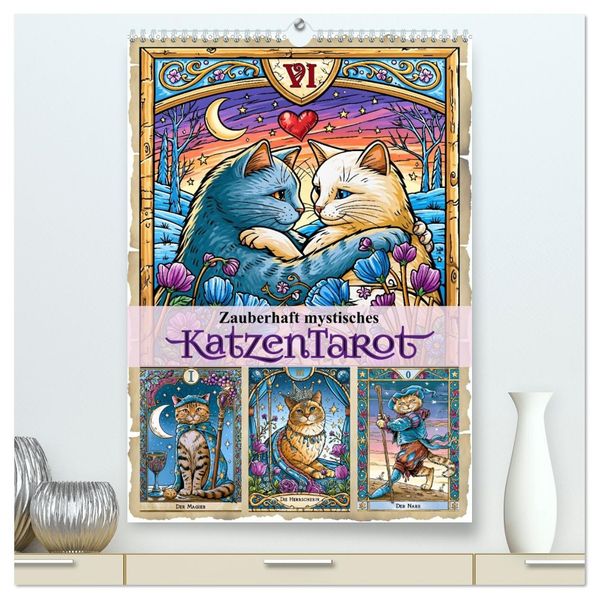 Zauberhaft mystisches Katzentarot (hochwertiger Premium Wandkalender 2027 DIN A2 hoch) Kunstdruck in Hochglanz