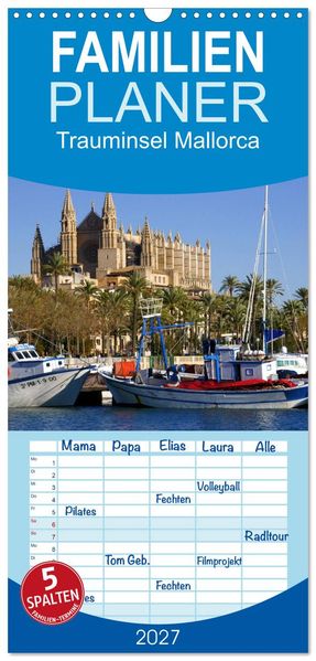 Familienplaner 2027 - Trauminsel Mallorca mit 5 Spalten (Wandkalender 21 x 45 cm) CALVENDO
