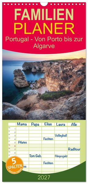 Familienplaner 2027 - Portugal - Von Porto bis zur Algarve mit 5 Spalten (Wandkalender 21 x 45 cm) CALVENDO