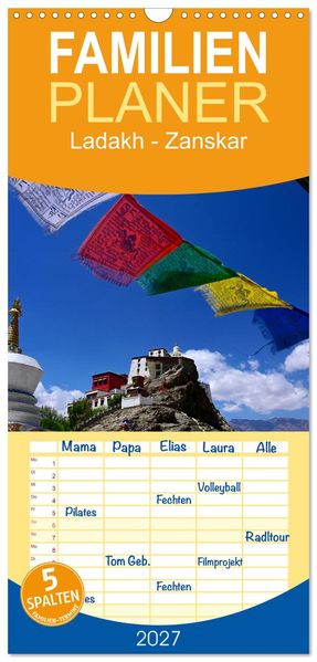 Familienplaner 2027 - Ladakh - Zanskar mit 5 Spalten (Wandkalender 21 x 45 cm) CALVENDO
