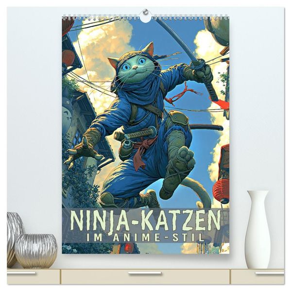 Ninja-Katzen - im Anime-Stil (hochwertiger Premium Wandkalender 2027 DIN A2 hoch) Kunstdruck in Hochglanz