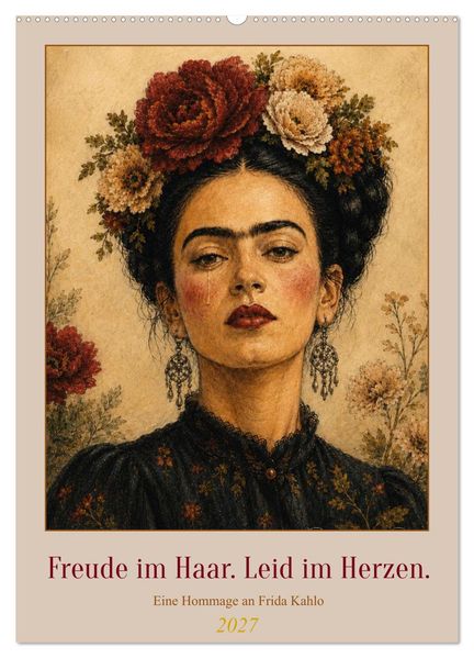 Freude im Haar. Leid im Herzen. Eine Hommage an Frida Kahlo (Wandkalender 2027 DIN A2 hoch) CALVENDO Monatskalender