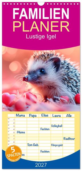 Familienplaner 2027 - Lustige Igel mit 5 Spalten (Wandkalender 21 x 45 cm) CALVENDO