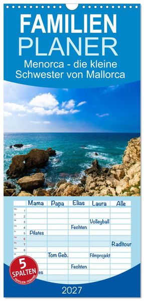 Familienplaner 2027 - Menorca - die kleine Schwester von Mallorca mit 5 Spalten (Wandkalender 21 x 45 cm) CALVENDO