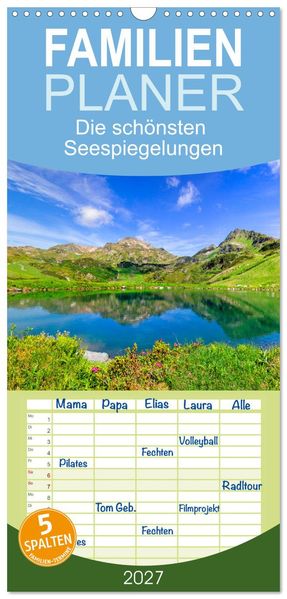 Familienplaner 2027 - Die schönsten Seespiegelungen mit 5 Spalten (Wandkalender 21 x 45 cm) CALVENDO