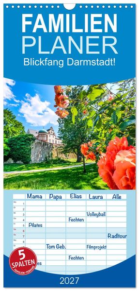 Familienplaner 2027 - Blickfang Darmstadt! mit 5 Spalten (Wandkalender 21 x 45 cm) CALVENDO