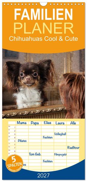 Familienplaner 2027 - Chihuahuas - Cool and Cute mit 5 Spalten (Wandkalender 21 x 45 cm) CALVENDO