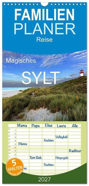 Familienplaner 2027 - Magisches Sylt mit 5 Spalten (Wandkalender 21 x 45 cm) CALVENDO