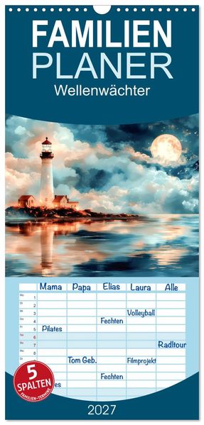 Familienplaner 2027 - Wellenwächter mit 5 Spalten (Wandkalender 21 x 45 cm) CALVENDO